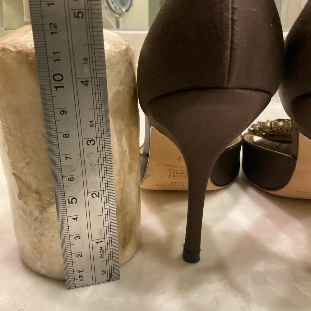 Jimmy Choo Bejeweled Brown Satin Pumps, Vintage, Excellent Condition, Sz 8.5/39 - Picture 16 of 16
